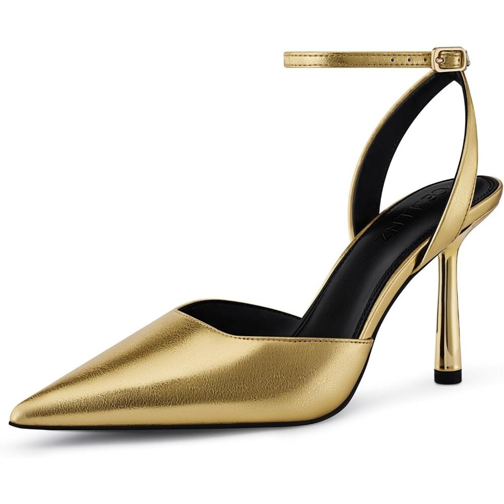 🆕 Women's Gold Pu Stiletto Heel Pumps: 3.75 Inch Pointed Toe High Heels